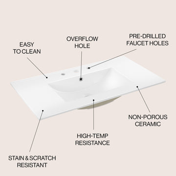 Ancillary 3-Hole 20 in. W x 18.25 in. D Classic Contemporary Rectangular Ceramic Single Sink Basin Vanity Top
